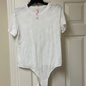 Victoria’s Secret white, palm tree pattern tshirt bodysuit